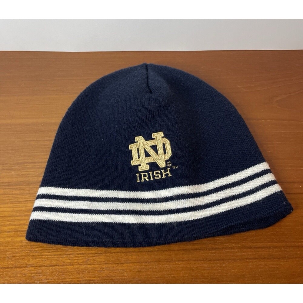 Vintage Norte Dame Adidas Beanie Blue Gold Embroidered Logo 2001